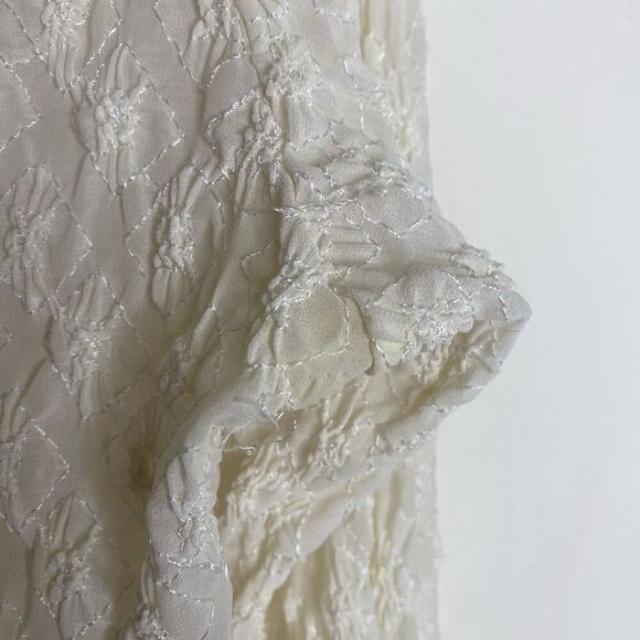 Hand Jive Cream Sheer Ruffle Textured Retro Style Lace Blouse Top Size Small - Picture 7 of 12